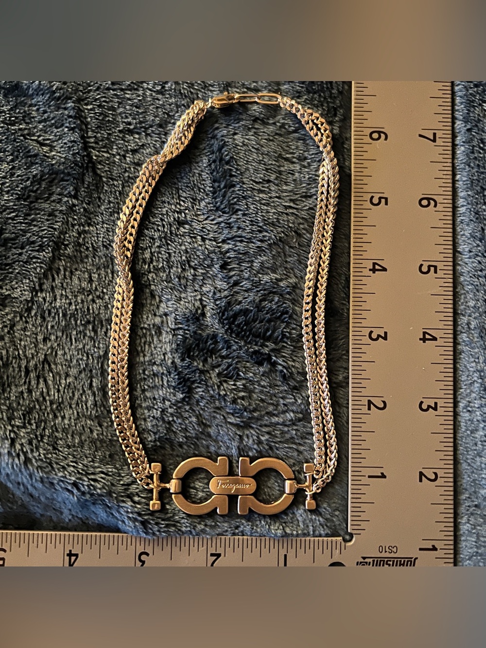 Custom Ferragamo Gancini Hardware Necklace Silver Multi-strand Chain 14.5-15.5” - Picture 6 of 9